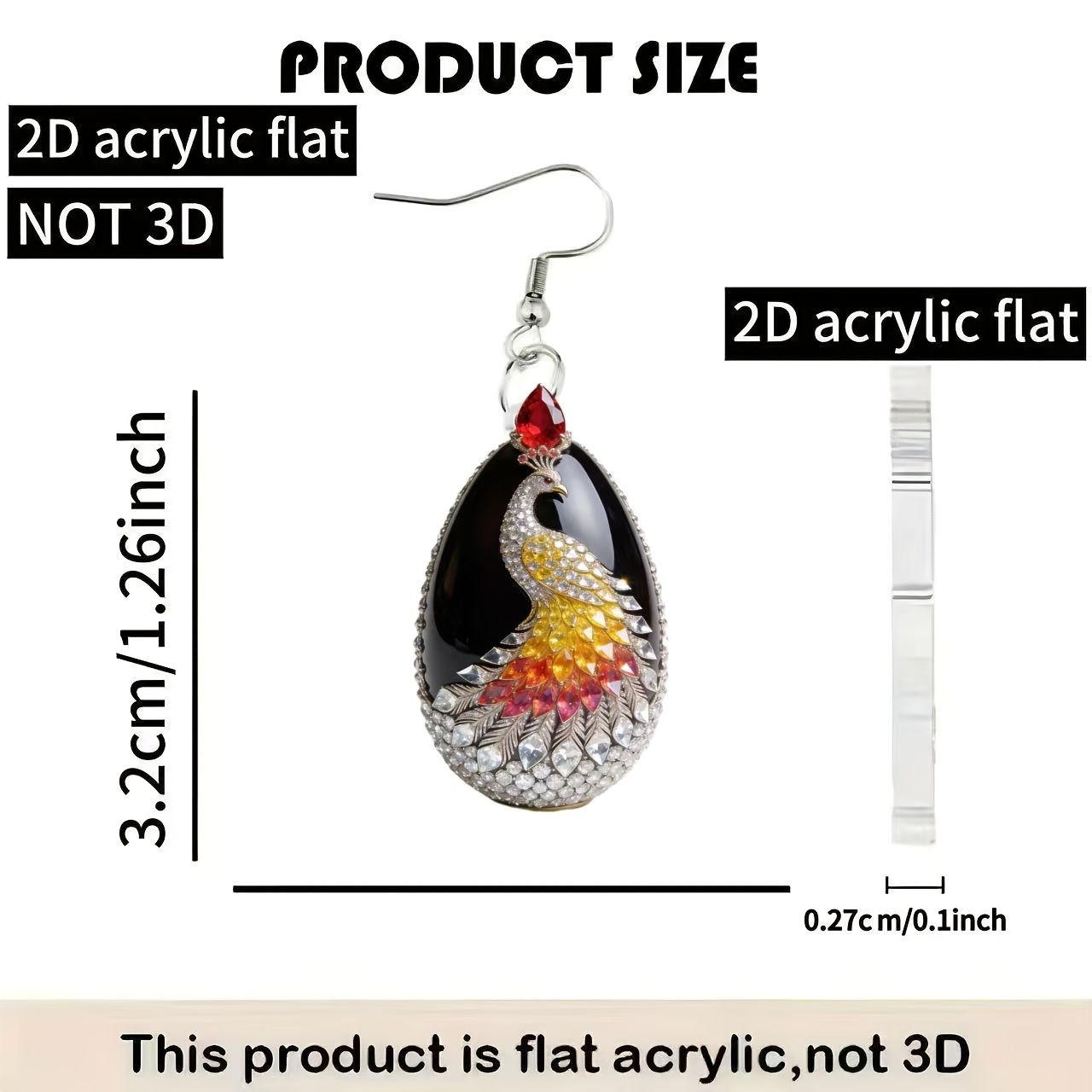 2pc Set of Fresh 2D Acrylic Peacock Earrings